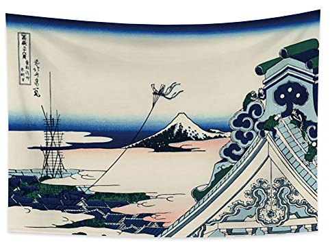 YONGFOTO Tapiz Japones Ukiyo-e Monte Fuji 36 Vistas Habitación Colgar de la Pared Asakusa Hongan-ji en capital del este Mural Japonesa Pintura Hokusai Cuadro 100x70cm