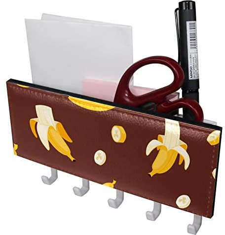 Bananenbraunes Muster 5 Haken Schlüsselhalter Schlüsselhaken Wandmontage, Garderobenleiste, Briefablage, geeignet für Eingangsbereiche und hinter Türen