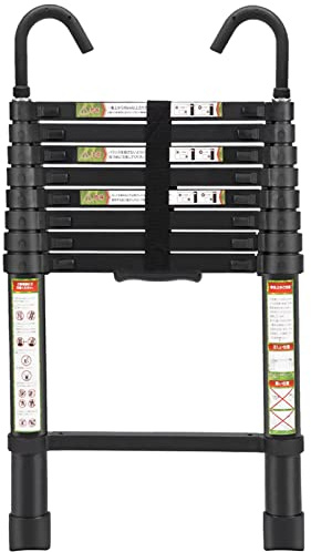 RIKADE Telescopic Ladder, 8.5FT Aluminum Telescoping Ladder with Non-Slip Feet and Stable Hook, Portable Extension Ladder for Household and Outdoor Working, Max Load 330lbs, Black