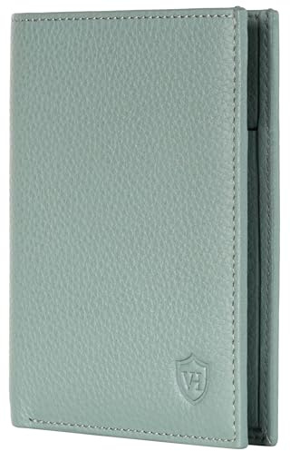 VON HEESEN Leder Geldbörse Herren mit Münzfach & RFID Schutz I Echtleder Geldbeutel für Männer & Damen I Portemonnaie Brieftasche Wallet Portmonee (Türkis (Silver Pine), OHNE MÜNZFACH)