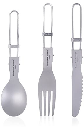 Boundless Voyage Wiederverwendbare Reiseutensilien 1/3/4 Stück Messer, Löffel, Gabel, Essstäbchen Titangeschirr Geschirr Camping Besteck mit Tragetasche Ti1122T(3 Verpackt)