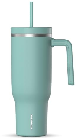 Hydrapeak Voyager 40 Oz Stainless Steel Tumbler with Handle, Insulated Water Bottle With Straw & Lid, Cupholder Friendly Reusable Travel Mug (Pale Sage)