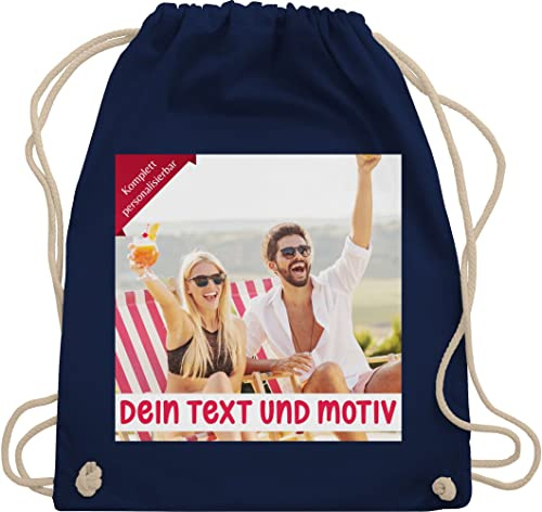 Turnbeutel Rucksack - eigenem Bild - Eigenes Foto Geschenk I - Unisize - Navy Blau - kita wechselkleidung beutel selbst drucken photo stoffbeutel turnsackerl kindergarten kinder selber gestalten