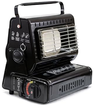 Faboer Black Portable Gas Heater Outdoor Fishing Camping 1.3kW Butane Gas Heater - Compact And Lightweight Ceramic Burner - Auto Ignition and Heat Control and Safety Grill