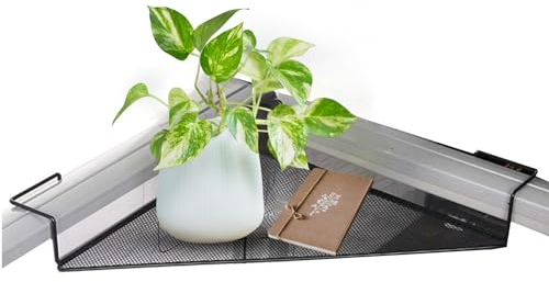 Confezione da 2 contenitori angolari per piante in filo di ferro nero, mensola sospesa per scrivania, patio, balcone, ringhiera da appendere, salvaspazio, per vasi da fiori, esterni e uffici