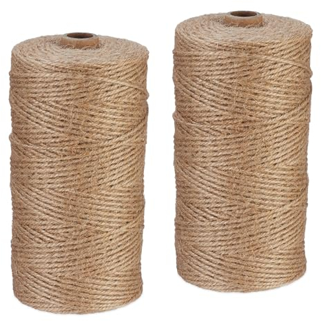 Relaxdays Spago di Iuta 2 mm, 2 Rotoli Juta 250 m ciascuno, Corda Ecosostenibile per Artigianato, Imballaggio, Marrone