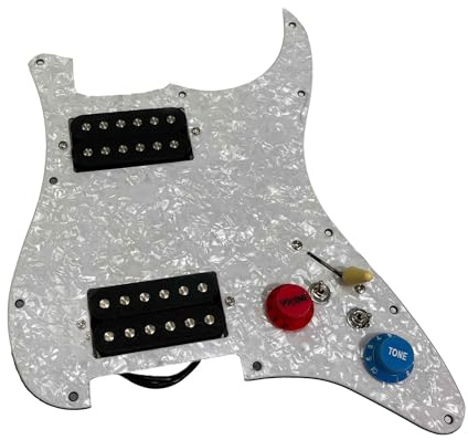 HH Vorverdrahtetes Gitarren-Pickguard-Set, Humbucker und Multifunktionsschalter, Tonabnehmer, Kabelbaum, bunte Knöpfe, Ersatzteile für E-Gitarre (White Pearl) (White Pearl)