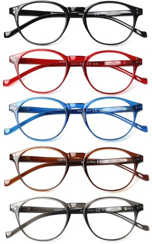 COJWIS 5 Pack Lesebrille Blaulichtfilter fur Damen Herren Federscharnier Brille Anti-Müdigkeit Blendfreie UV Lesehilfe (5 Pack Farbe-3, 0.50, multiplier_x)