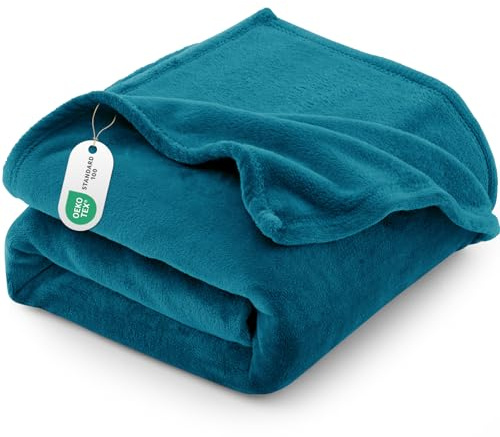 CozyLux Gosig filt, fluffig filt, 150 x 200 – XL flanell, gosig filt, 150 x 200, mjuk sofffilt, varm fleecefilt för 4 årstider, lätt sofföverkast, filt 150 x 200 cm, turkos