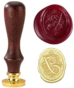 TBXqian Initial J Wachs-Siegel-Stempel, Vintage Letter Seal Wachs-Siegel-Stempel mit abnehmbarem Messingkopf und Holzgriff für Party Einladungen/Geschenkpapier/Umschläge/Weihnachten Thanksgiving