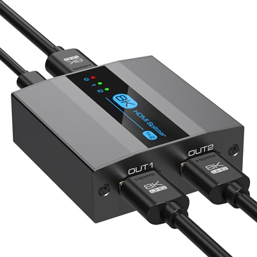 VEDINDUST 8K60Hz Splitter HDMI 4K120Hz Sdoppiatore 1 Ingresso 2 Uscite for Dual Monitors Supporto HDCP 2.3 EDID HDR10 PC TV XBox DVD PS5 PS4 ecc