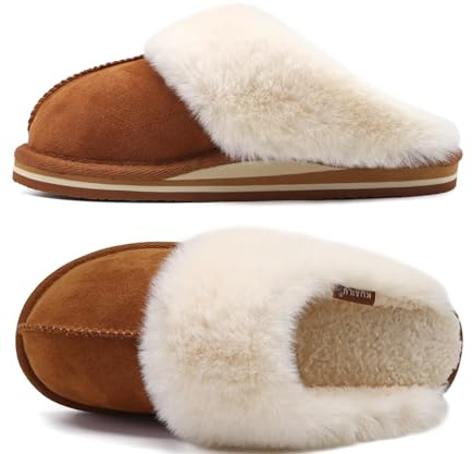 KuaiLu Womens House Slippers Ladies Comfortable Memory Foam Warm Winter Closed Toe Shoes Slip on Cushion Bedroom Indoor Outdoor Hard Sole Chestnut Size 6