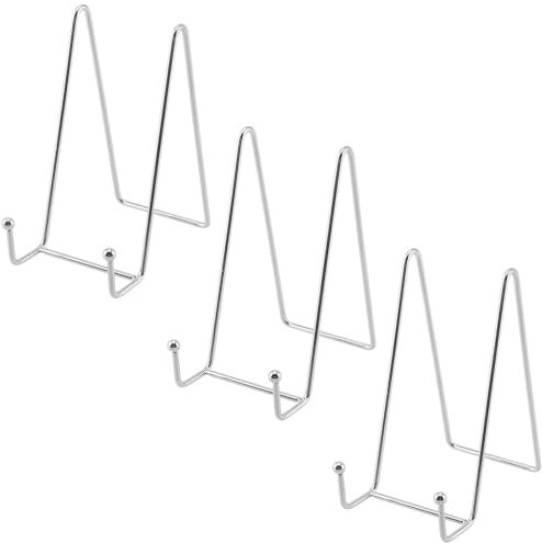 SINJEUN 3 stycken staffli stativ metall 15 cm, 6 tums tallriksstativ hållare dekoration, tallriksställ järn silver, tallrikshållare stativ metall, tallrikshållare hållare för bild foto tallrik böcker