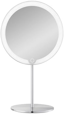 blomus LED Kosmetikspiegel MODO | Akku Schminkspiegel aus mattem Edelstahl | Touch, 3 Lichtfarben, Dimmbar | 14L x 20B x 34,5H cm | Make-Up Spiegel | 5-Fach Vergrößerungsspiegel inkl. USB-C Kabel