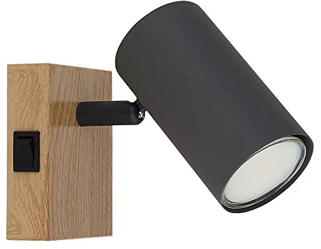 Wandleuchte Holz schwarz Wandlampe Innen mit Schalter Schlafzimmer Wandlampe Bett, schwenkbar, Metall graphit Holzoptik, 1x GU10, BxHxÜ 7x10x12 cm