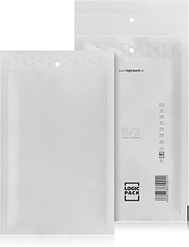 LOGIC PACK 100 Luftpolsterumschläge Versandtaschen Luftpolster B2 140 x 225 mm Weiß, Luftpolstertaschen Haftklebend Gepolsterte Briefumschläge Premium Umschläge Polsterumschläge geeignet für DIN A6
