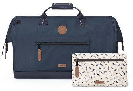 CABAIA - Sac de Voyage Duffle Adventurer Port Antonio 40L - Compatible Bagage Cabine 45x30x29 - Déperlant & Certifié Vegan - 2 Poches - Compartiment à Chaussures - Sac Week-End, Sac de Sport - Bleu