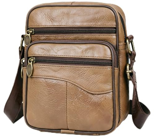 Umhängetasche Herren Schultertasche Leder Tasche Vintage Herrentasche zum Umhängen Shoulder Bag Men Crossbody Handytasche Messenger Bag für Arbeit Reise Alltagsleben (Dunkelbraun Umhängetasche)