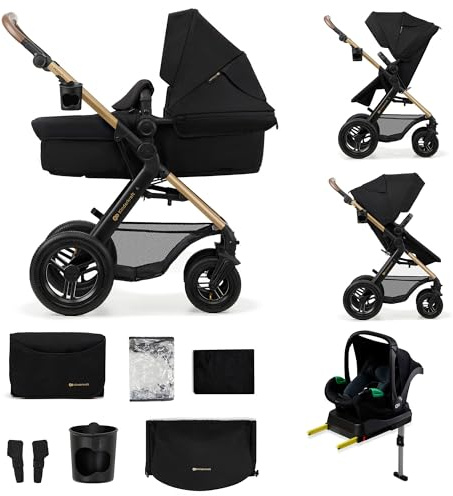 Kinderkraft MOOV 2 AIR, carrito 4 en 1 con capazo y silla de paseo 2 en 1, ruedas hinchables todoterreno, Travel System con MINK PRO i-Size, hasta 22 kg, Negro