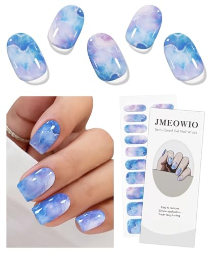 JMEOWIO Nagelfolie Lila Blauer Marmor Gel Nail Nagelfolien Selbstklebend Nail Sticker Uv Härtend Dekoration Nageldesign Zubehör
