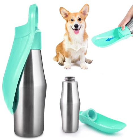 Hundetrinkflasche Für Hund, 750ml Trinkflasche Hunde, 180°Faltbar Hundetrinkflasche, Tragbare Haustier Wasserflasche, Edelstahl Hundetrinkflasches Für Spaziergang Ausbildung (Grün)