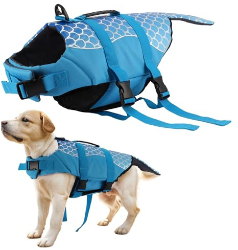 CAPASTEC Doglay Hundeschwimmwesten, Hundeschwimmweste zum Schwimmen und Bootfahren L Blau