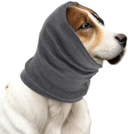 CAPASTEC Fascia Calmante per Cani, Grigio, M, 1 Pc, per Ansia E Rumore | Materiale: Poliestere E Cotone Elastico, Lavabile. Dimensioni: 30-50cm (Testa), 21.5cm (Lunghezza). Pressione Delicata.