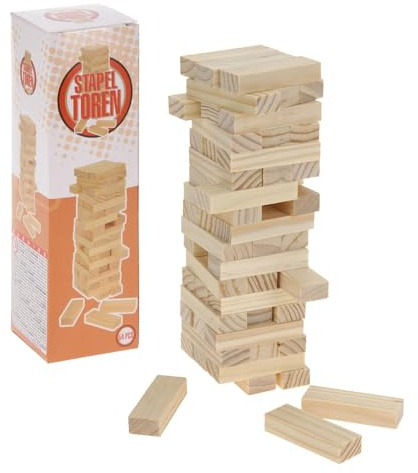 WELL HOME MOBILIARIO & DECORACIÓN- Juego de Torre apilable en Madera con 54 Piezas, Multicolor, 5,5x5,5x19 (Koopman International BV S28200220)
