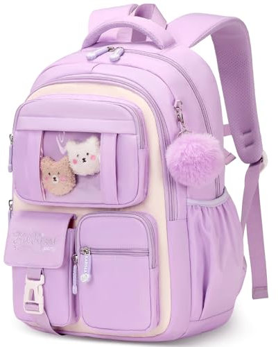 Amythe Zaino Scuola Elementare Bambina, Zaini Traspirante per Bambini dalla Prima alla Quinta Elementari, Zaino Ragazza per Scuola Primaria e Media, Viola