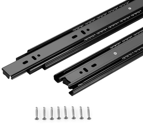 Kugelgelagerte Metallschienen - Schubladenführungen für Schränke und Möbel, seitliche Montage - Schwarze Teleskopschienen mit 3 Abschnitten, Hochleistungslast von 45 kg, leise Push-Pull-Schu