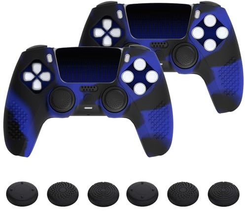 PlayVital 2 Cover Joystick per ps5 Controller-Compatibile con ps5 Base Ricarica, Custodia Silicone Antiscivolo&Copri Analogici&Adesivi Skin per Touchpad,3D Borchiate-Blu Nero
