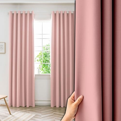 NINGBAI Gardinen Blickdicht Vorhänge 50 x 180 cm Isolierend Kälteschutz Sonnenschutz Gardinen Lärmschutzvorhang für Jedes Fenster, Rosa
