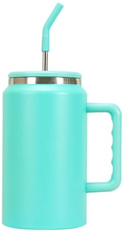 Vaso de 50 onzas con asa. Vaso aislado con tapa y asa. Mantén tu taza de café con tapa para mantener el polvo fuera de tu taza de café frío, , cerveza, leche, segura y confiable, insípida