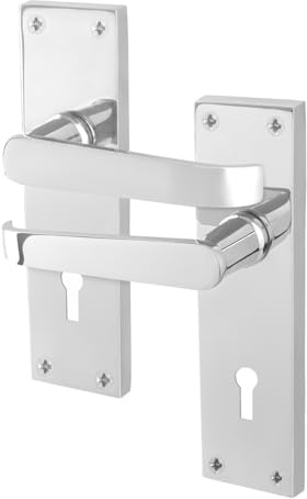 EAI Polished Chrome Door Handles Sash Lock, 1 Pair on Backplate - Victorian | 1 Pair of Victorian Lever on Backplate Internal Door Handles for Key Lock, Fixings Included