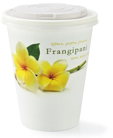 MacFlowers® Flower2Grow | Frangipani Anzuchtset im Bio 2Go Becher | Das liebe Geschenk | Öffnen Gießen Freuen | Dankeschön als Blumengruß Geschenk | Yoga Tempelbaum Yogabaum