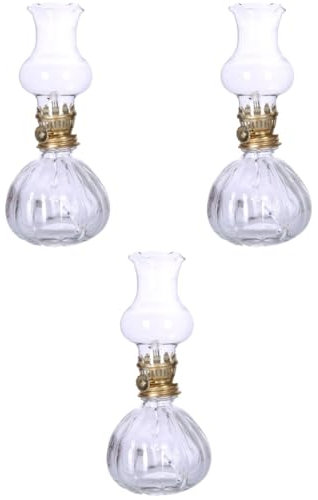 PRETYZOOM 3St Kerosinlampe Vintage - Öllampe geführte Laterne farbiges Lampenöl ovale Lampenschirme schlafzimmerlampe tischlampe Buddha-Anbetungslampe Petroleumlampe aus Glas Weiß
