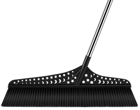 Escoba para exteriores, escoba resistente con mango de acero inoxidable, densidad de cerdas mejorada, escobas angulares para interiores para garaje y césped(Black,50cm)