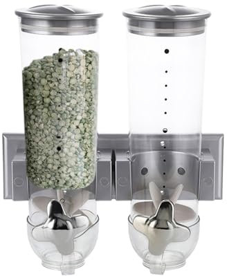 Distributore di alimentari a tripla alimentazione-Distributore di cereali da parete da cucina con 3 bidoni | Organizzatore alimentare secco per riso, fagioli, snack, farina, unità di stoccaggio montat