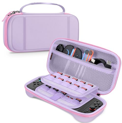 FINTIE Carrying Case for Nintendo Switch 2 (2025) — Shockproof Hard Shell Switch 2 Case with Charging Hole, Travel Bag with 19 Game Card & 2 Micro SD Card Slots & Inner Pocket, Lilac Purple
