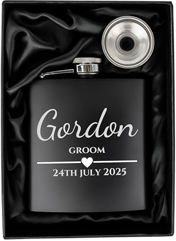 Personalized Groomsmen Hip Flask – Custom Engraved Wedding Gift for Groomsmen, Best Man, Groom | 6oz Stainless Steel Flask – Elegant Keepsake for Bachelor Parties & Weddings (Design 1)