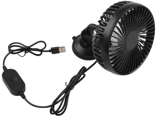 12V 24V Auto Ventilator USB wiederaufladbar Drei Geschwindigkeiten Einstellbarer Luftstrom 360 Grad Rotation Stabiler Saugnapf Basis für Fahrzeuginstallation (Schwarz)