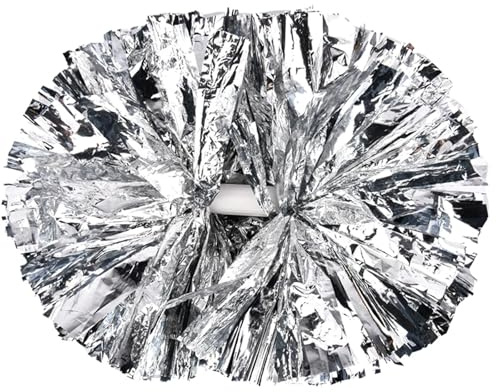 Pompon Per Cheerleader 10 pezzi Pompon da sport con maniglia for cheerleading, grandi pompon club, accessori ballo, decoratori di fiori(Silver,30CM)
