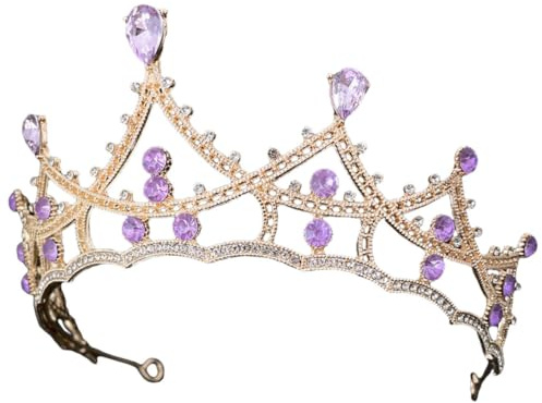 NOLITOY Diadema de Boda Mujer Cristales Púrpura y Dorado Tocado Femenino para Fiestas Graduación y Cumpleaños Adorno Nupcial Elegante para Cabello Accesorio para Ocasiones Obsequios