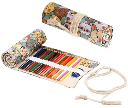 LAKPYN 1 pieza 48 compartimentos, estuche enrollable, estuche enrollado para lápices, estuche con 48 compartimentos para artistas y bocetos