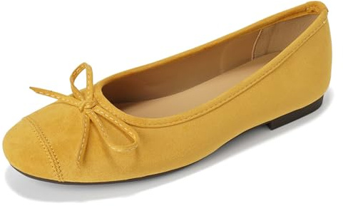 Amarillo,40 EU,Bailarinas Mujer Zapatos Planos Mujer Punta Redonda Bailarinas sin Cordones Ante Lazo Zapatos Trabajo Oficina Caminar Diario Viaje Compras Zapatos Vestido