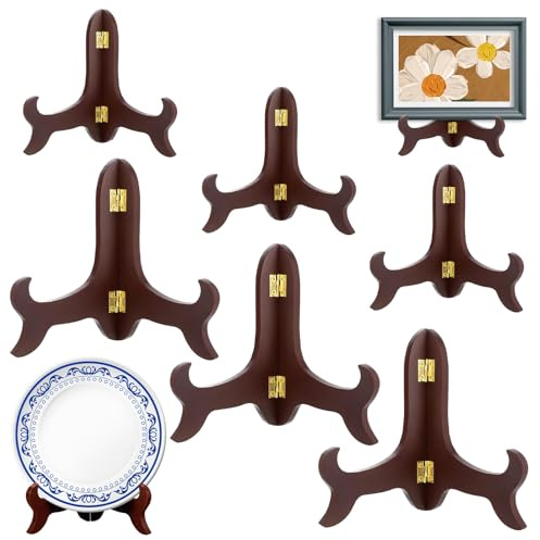 6Pcs Wooden Plate Stand for Display Wooden Plate Stand Easel Picture Holder | 4&6 inch Folding Plate Holders for Display Stand Wood Plate Holder for Picture Frame Dish Artwork Home Decor Wedding