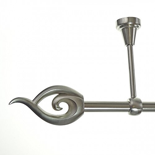 BASIT Gardinenstange Edelstahllook 16mm 1-läufig Decke 240cm lang D14 | Gardinenstangenset einläufig Deckenmontage Metall Vorhangstange Deckenhalterung 120-600cm wählbar Kappe Flamme E24