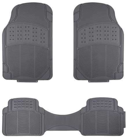 Amazon Basics Universal PVC Faux Rubber Car Floor Mats, Anti-Slip, All Weather Protection, Waterproof Flexible Trim to Fit for 95% Automotive SUV Sedans Trucks, Charcoal Pure Grey, Pack of 3