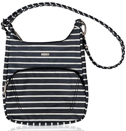 Travelon Klassische Messenger-Tasche mit Diebstahlschutz, Schwarz mit weißen Streifen – exklusive Farbe, Einheitsgröße, Umhängetasche