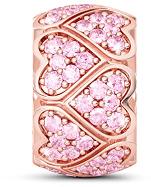 GNOCE 925er Sterlingsilber Gummi Stopper Rosa süße Liebe Damen Clasp Spacer Charms Bead Rose Gold Herzform Stopper für Armbänder